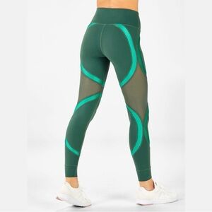 Fabletics Powerhold Green Teal Mesh Panel Leggings Medium NWOT